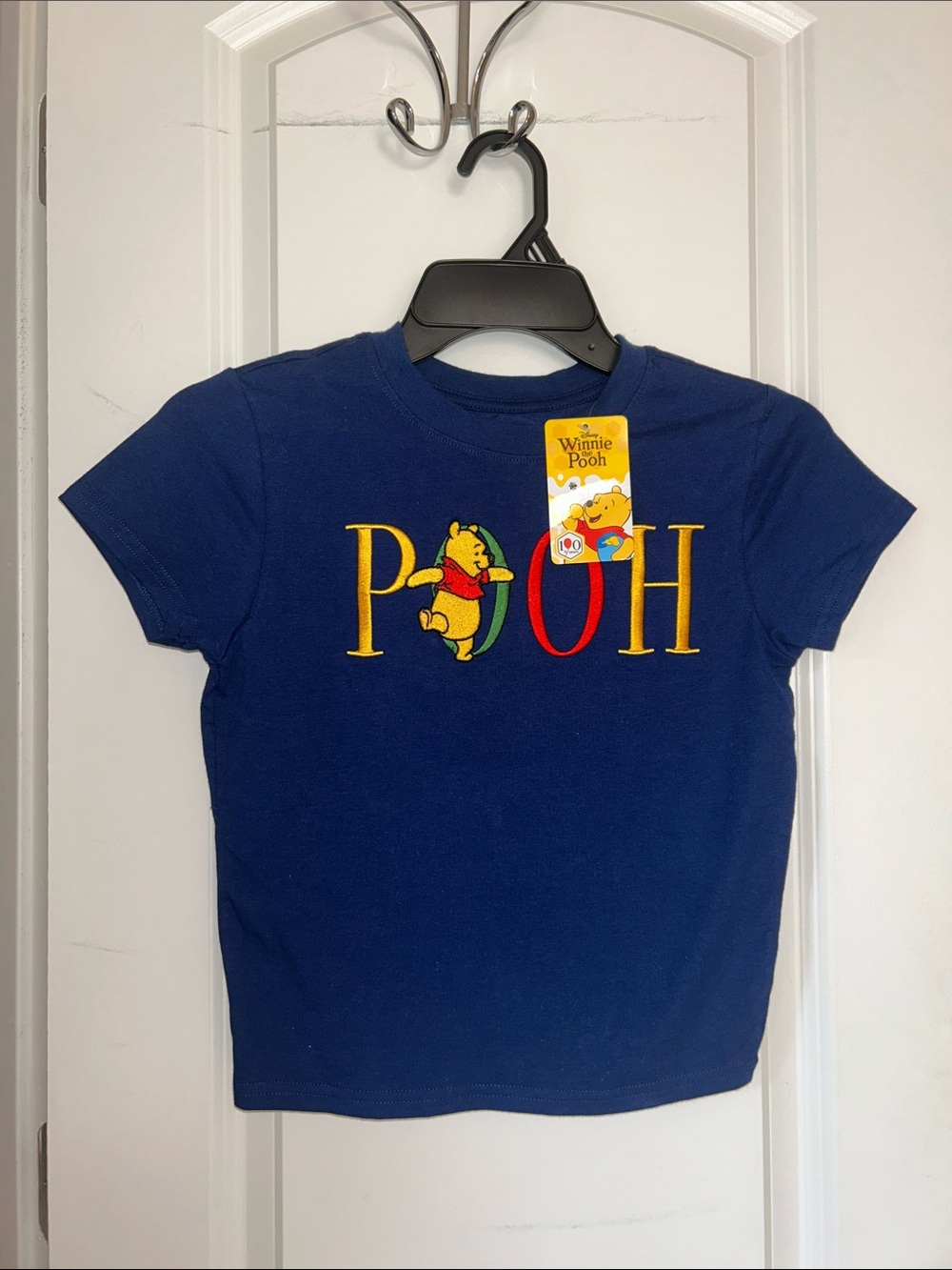 Winnie the Pooh Embroidery Navy Blue Crop Top